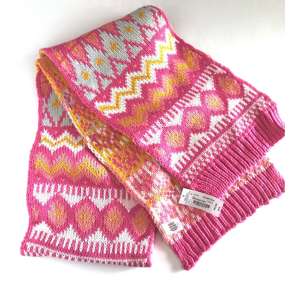 Mixit Fair Isle Pattern Scarf Hat Gloves Pink Gold Grey White - Picture 8 of 13